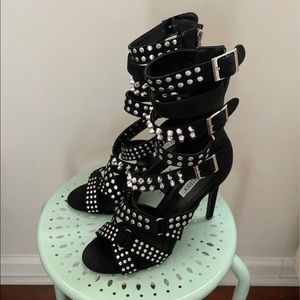 New Sexy High heel black strap sandal with silver studs.